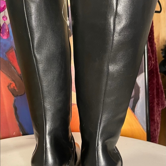 Ros Hommerson size 9 wide black leather boots w scallop top - Picture 10 of 12